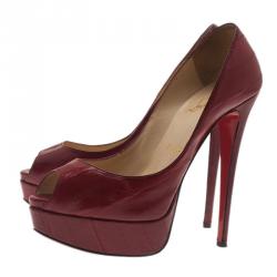 مملوكة مسبقًا حذاء كريستيان لوبوتان ليدي جلد إيل أحمر مقدمة مفتوحة مقاس 37.5