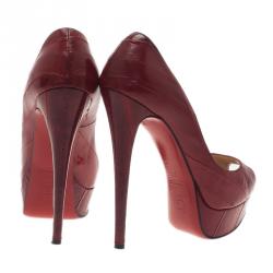 مملوكة مسبقًا حذاء كريستيان لوبوتان ليدي جلد إيل أحمر مقدمة مفتوحة مقاس 37.5