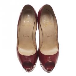 مملوكة مسبقًا حذاء كريستيان لوبوتان ليدي جلد إيل أحمر مقدمة مفتوحة مقاس 37.5