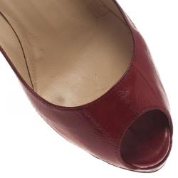 مملوكة مسبقًا حذاء كريستيان لوبوتان ليدي جلد إيل أحمر مقدمة مفتوحة مقاس 37.5