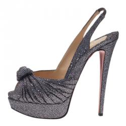 مملوكة مسبقًا صندل كريستيان لوبوتان جيني أسود براق نعل سميك و حزام خلفي مقاس 39