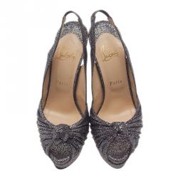 مملوكة مسبقًا صندل كريستيان لوبوتان جيني أسود براق نعل سميك و حزام خلفي مقاس 39