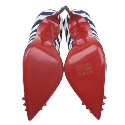 Pre Owned Christian Louboutin Blue Geo Striped Spike Pumps Size 39