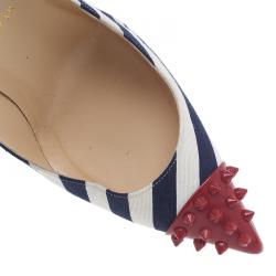 Pre Owned Christian Louboutin Blue Geo Striped Spike Pumps Size 39