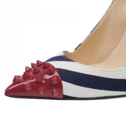 Pre Owned Christian Louboutin Blue Geo Striped Spike Pumps Size 39