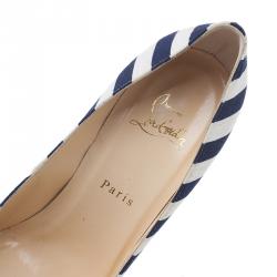 Pre Owned Christian Louboutin Blue Geo Striped Spike Pumps Size 39