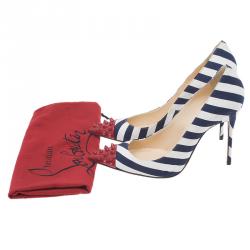 Pre Owned Christian Louboutin Blue Geo Striped Spike Pumps Size 39