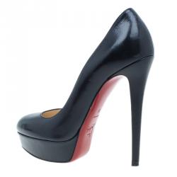 Pre Owned Christian Louboutin Black Leather Bianca Platform Pumps Size 38