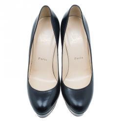 Pre Owned Christian Louboutin Black Leather Bianca Platform Pumps Size 38