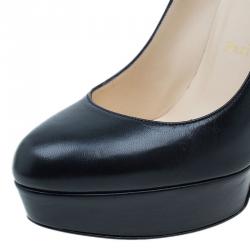 Pre Owned Christian Louboutin Black Leather Bianca Platform Pumps Size 38