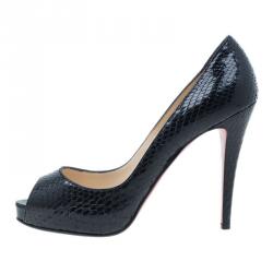 Pre Owned Christian Louboutin Black Watersnake Very Prive Peep Toe Pumps Size 39.5