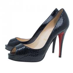 Pre Owned Christian Louboutin Black Watersnake Very Prive Peep Toe Pumps Size 39.5