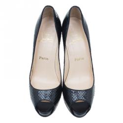 Pre Owned Christian Louboutin Black Watersnake Very Prive Peep Toe Pumps Size 39.5