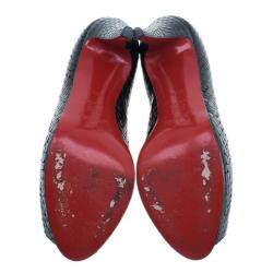 Pre Owned Christian Louboutin Black Watersnake Very Prive Peep Toe Pumps Size 39.5