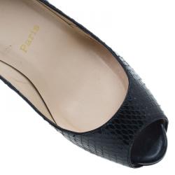 Pre Owned Christian Louboutin Black Watersnake Very Prive Peep Toe Pumps Size 39.5