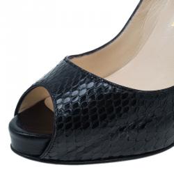 Pre Owned Christian Louboutin Black Watersnake Very Prive Peep Toe Pumps Size 39.5