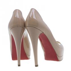 Pre Owned Christian Louboutin Beige Patent Altadama Peep Toe Platform Pumps Size 38.5