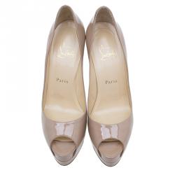 Pre Owned Christian Louboutin Beige Patent Altadama Peep Toe Platform Pumps Size 38.5