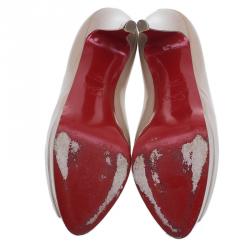 Pre Owned Christian Louboutin Beige Patent Altadama Peep Toe Platform Pumps Size 38.5