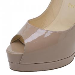 Pre Owned Christian Louboutin Beige Patent Altadama Peep Toe Platform Pumps Size 38.5