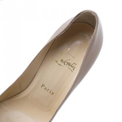 Pre Owned Christian Louboutin Beige Patent Altadama Peep Toe Platform Pumps Size 38.5