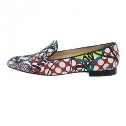 مملوكة مسبقًا Christian Louboutin Multicolor Fabric Sakouette Face Polka Dot Loafers Size 39