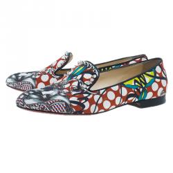مملوكة مسبقًا Christian Louboutin Multicolor Fabric Sakouette Face Polka Dot Loafers Size 39