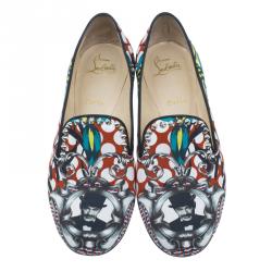 مملوكة مسبقًا Christian Louboutin Multicolor Fabric Sakouette Face Polka Dot Loafers Size 39