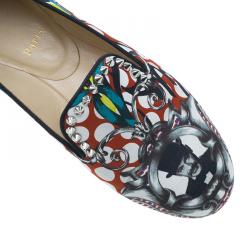 مملوكة مسبقًا Christian Louboutin Multicolor Fabric Sakouette Face Polka Dot Loafers Size 39