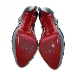 مملوكة مسبقًا Christian Louboutin Black Patent Ginza Platform Slingback Sandals Size 41