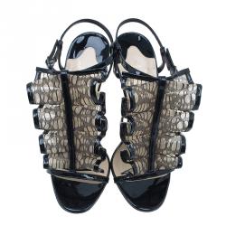 Pre Owned Christian Louboutin Black Leather and Mesh Fortitia Sandals Size 37