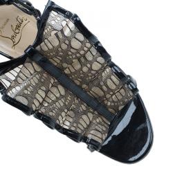 Pre Owned Christian Louboutin Black Leather and Mesh Fortitia Sandals Size 37