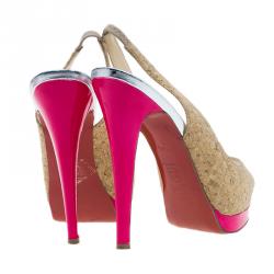 Pre Owned Christian Louboutin Cork Leather Catenita Slingback Platform Sandals Size 36.5