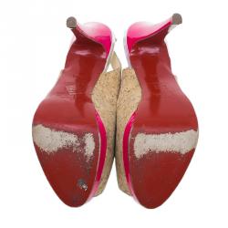 Pre Owned Christian Louboutin Cork Leather Catenita Slingback Platform Sandals Size 36.5