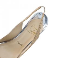 Pre Owned Christian Louboutin Cork Leather Catenita Slingback Platform Sandals Size 36.5