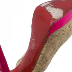 Pre Owned Christian Louboutin Cork Leather Catenita Slingback Platform Sandals Size 36.5
