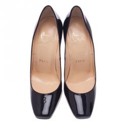مملوكة مسبقًا Christian Louboutin Black Patent Particule Square Toe Pumps Size 36