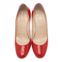 Pre Owned Christian Louboutin Red Patent Simple Pumps Size 39