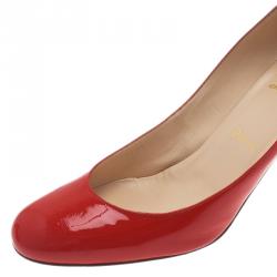 Pre Owned Christian Louboutin Red Patent Simple Pumps Size 39