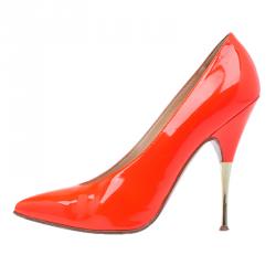 Pre Owned Christian Louboutin Orange Patent Lola Pumps Size 36.5