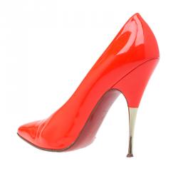 Pre Owned Christian Louboutin Orange Patent Lola Pumps Size 36.5