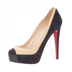 Pre Owned Christian Louboutin Two Tone Leather and Suede Mago Cap Toe Platform Pumps Size 38.5