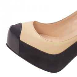 Pre Owned Christian Louboutin Two Tone Leather and Suede Mago Cap Toe Platform Pumps Size 38.5