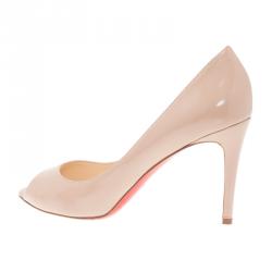 Pre Owned Christian Louboutin Beige Patent Very Prive Pumps Size 38.5
