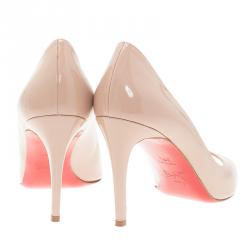 Pre Owned Christian Louboutin Beige Patent Very Prive Pumps Size 38.5