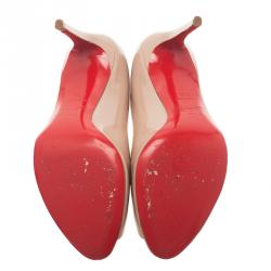 Pre Owned Christian Louboutin Beige Patent Very Prive Pumps Size 38.5