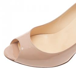 Pre Owned Christian Louboutin Beige Patent Very Prive Pumps Size 38.5
