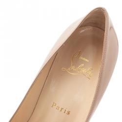 Pre Owned Christian Louboutin Beige Patent Very Prive Pumps Size 38.5