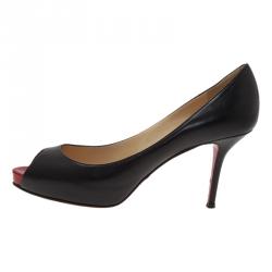 Pre Owned Christian Louboutin Black Leather Very Prive Peep Toe Pumps Size 38.5 