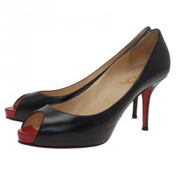 Pre Owned Christian Louboutin Black Leather Very Prive Peep Toe Pumps Size 38.5 